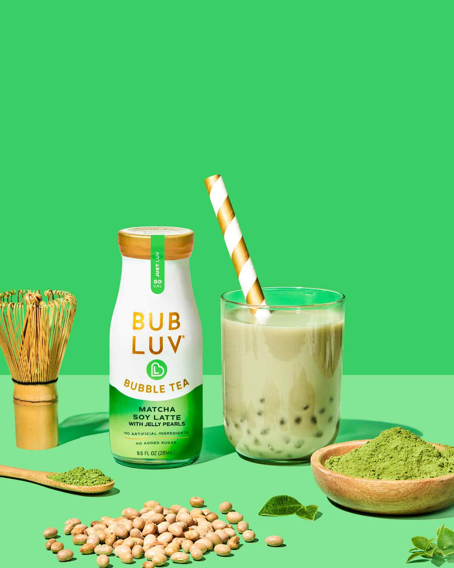 Matcha Soy Latte Bubble Tea with Jelly Pearls
